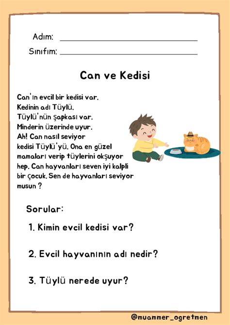 3 sınıf türkçe okuduğunu anlama çalışma kağıdı